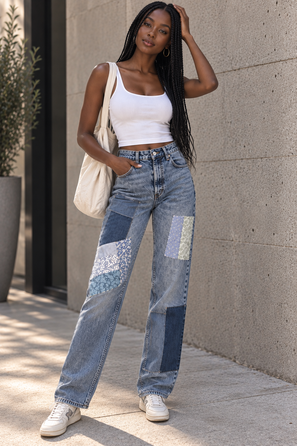 Blue Meadow Patchwork Reworked Jeans