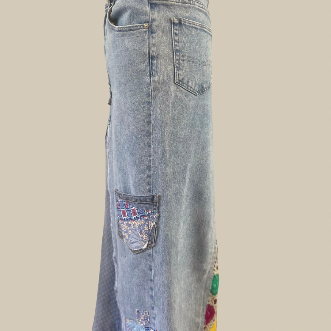 Patchwork Revival Denim Skirt