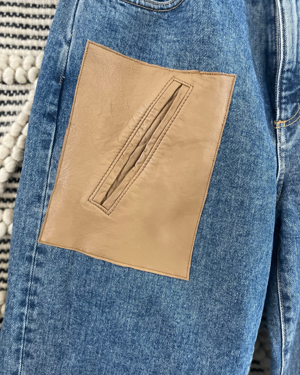 Born Yesterday Reworked Denim with Leather Panels