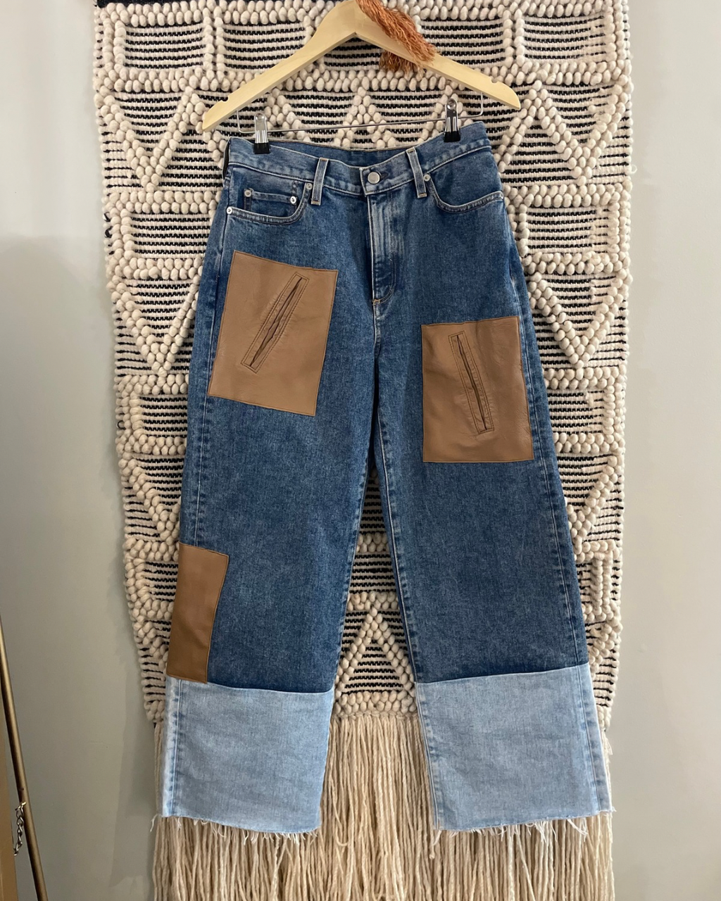 Born Yesterday Reworked Denim with Leather Panels