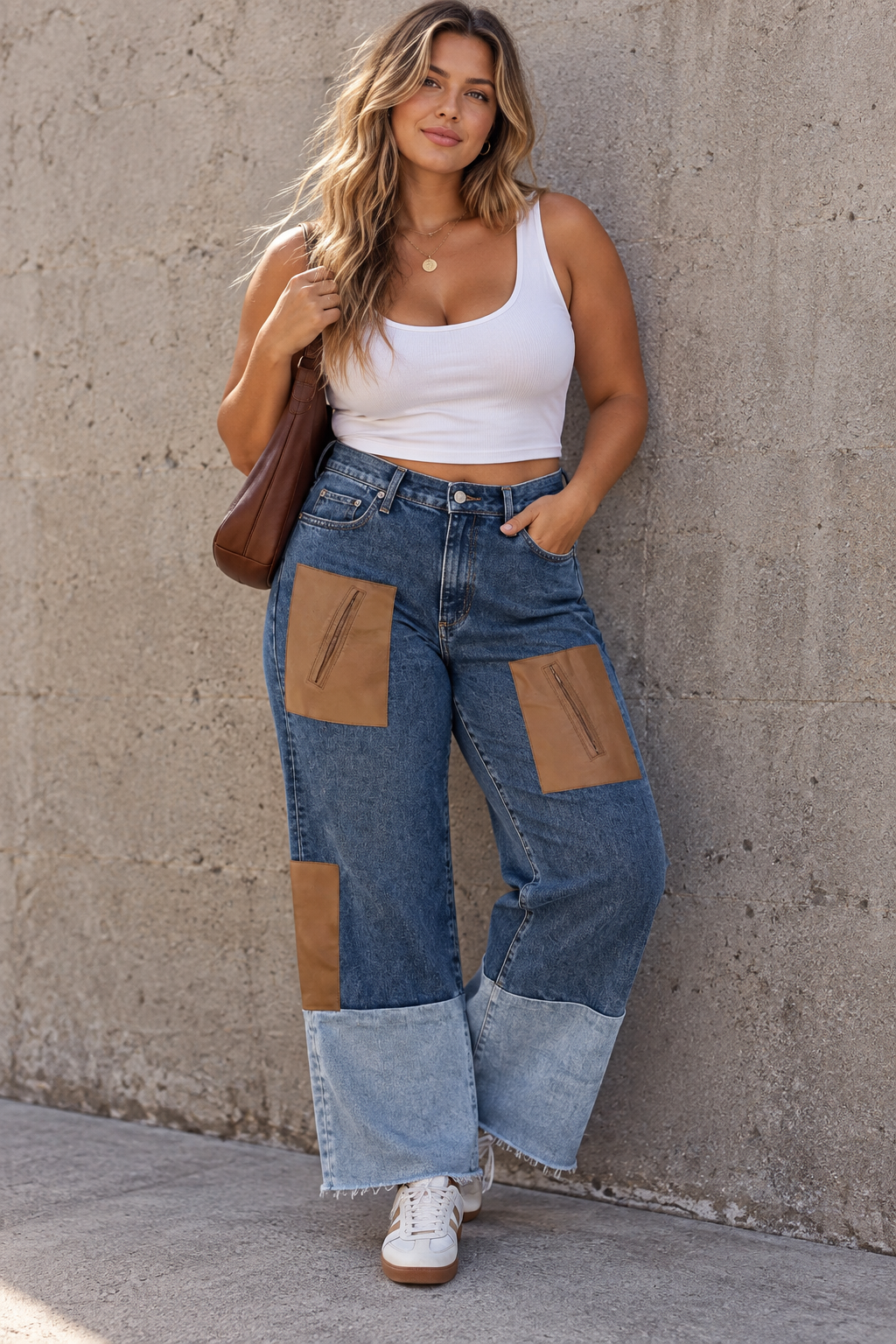 Born Yesterday Reworked Denim with Leather Panels