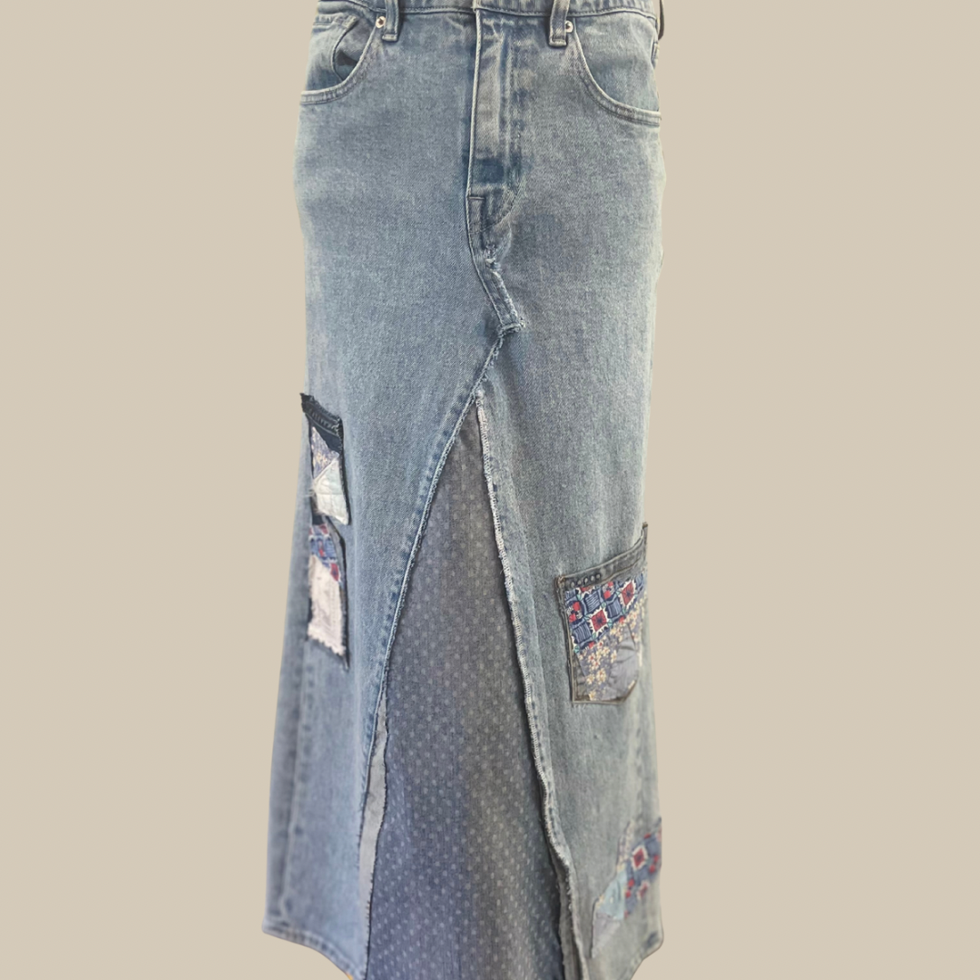 Patchwork Revival Denim Skirt
